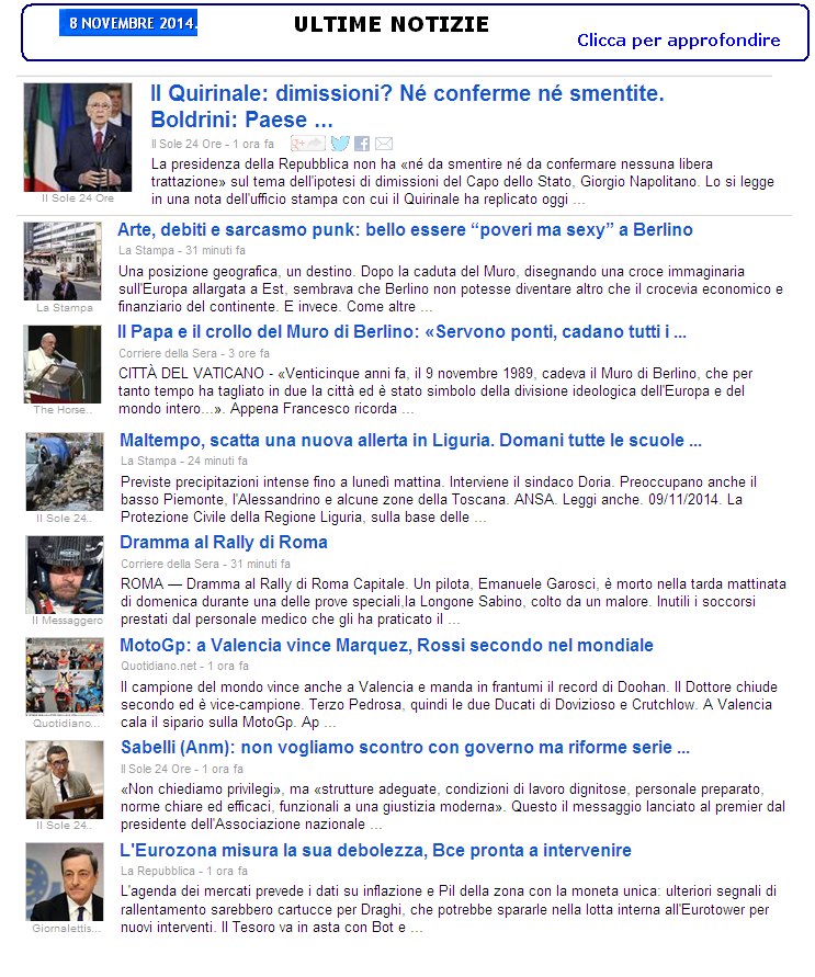 ULTIME NOTIZIE NOVEMBRE 2014